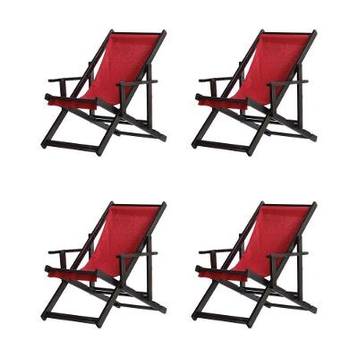 Kit 4 Espreguiçadeiras Dobrável Black Cb-vermelho