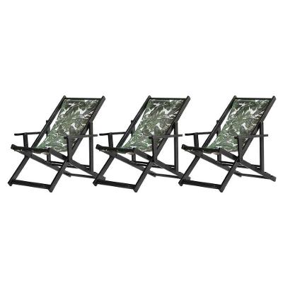 Kit 3 Espreguiçadeiras Dobrável Black Cb-folhas Verdes