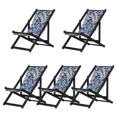 Kit 5 Espreguiçadeiras Dobrável Black Sb-folhas Brancas