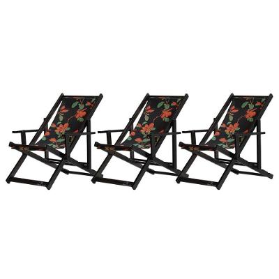 Kit 3 Espreguiçadeiras Dobrável Black Cb-preto Flores