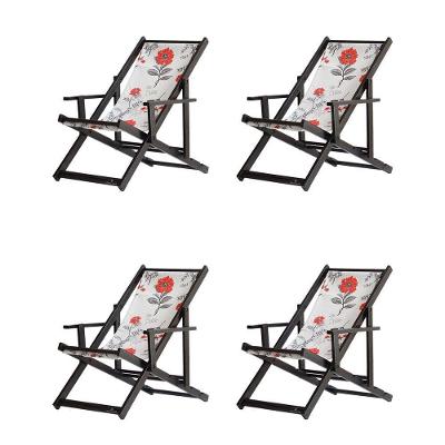 Kit 4 Espreguiçadeiras Dobrável Black Cb-cinza Floral