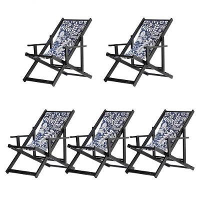 Kit 5 Espreguiçadeiras Dobrável Black Cb-folhas Brancas