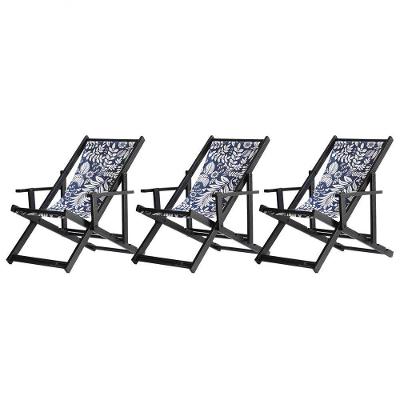 Kit 3 Espreguiçadeiras Dobrável Black Cb-folhas Brancas
