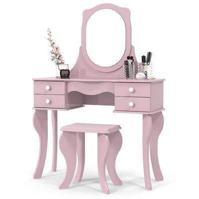 Penteadeira Camarim Estilo Retro Infantil 4 Gavetas + Banco rosa
