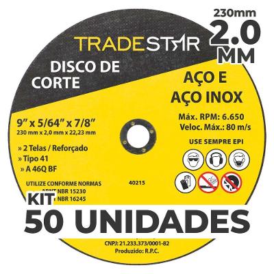 Kit C- 50 Disco De Corte Metal 9 230x2,0 Mm Furo 22-23 Mm