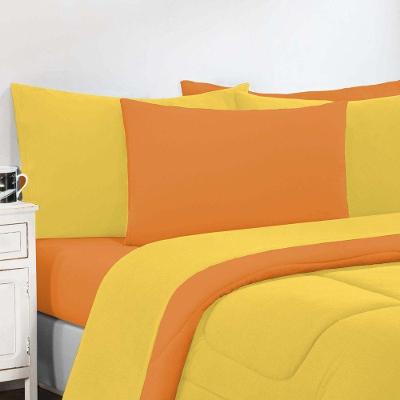 Kit Edredom + Jogo De Lençol Malha 100% Algodão Gran Moratta 6 Peças King - Amarelo-laranja