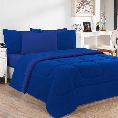 Kit Edredom Malha 100% Algodão Gran Moratta 3 Peças King - Azul Royal-azul Royal.