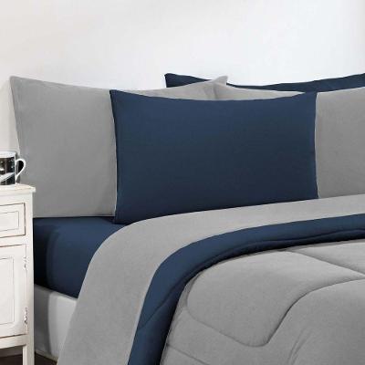 Kit Edredom Malha 100% Algodão Gran Moratta 2 Peças Solteiro - Cinza-azul Marinho
