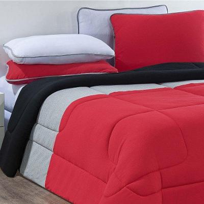 Kit Edredom + Jogo De Lençol Malha 100% Algodão Urbano 6 Peças Casal - Vermelho-mescla-branco