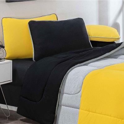 Kit Edredom + Jogo De Lençol Malha 100% Algodão Urbano 6 Peças King - Amarelo-mescla-preto