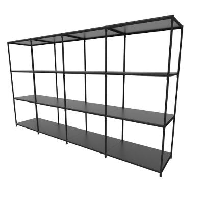Praleira De Aço Reforçada Mini Porta Pallet 200x60x90 Estante Estoque Bandeja Preta 4 Módulos Conjugados