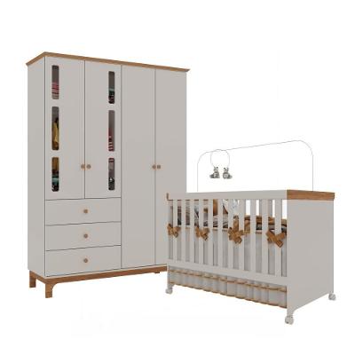 Quartinho Infantil Antonella Berço E Roupeiro 4p Off White-caramelo Móveis Canaã