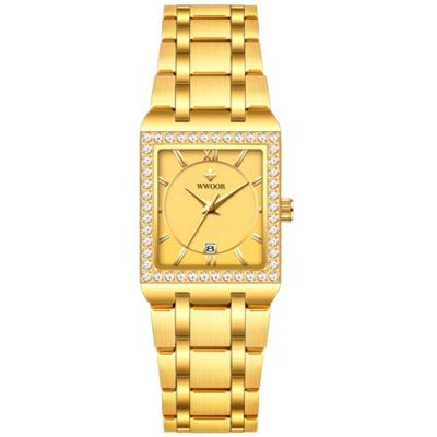 Relógio De Pulso Feminino Casual Com Strass Em Aço Inoxidavel Impermeavel Dourado