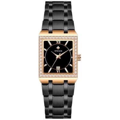 Relógio De Pulso Feminino Casual Com Strass Em Aço Inoxidavel Impermeavel Preto