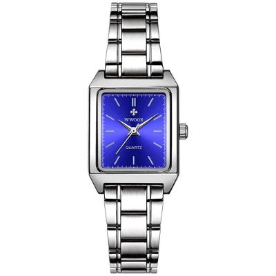 Relógio De Pulso Feminino Quadrado De Quartzo Em Aço Inoxidavel Impermeavel Azul