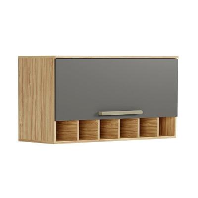 Armário Aéreo De Cozinha Com 1 Porta E Mini Adega 100% Mdf Napoli Prime Rio Doce Amendoa-chumbo