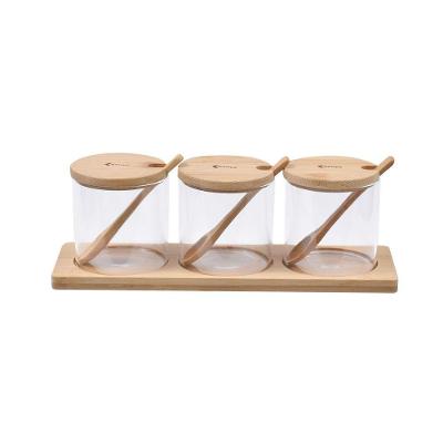 Kit Com 3 Peças Pote Em Vidro, Colher E Base Em Bambu Kenya