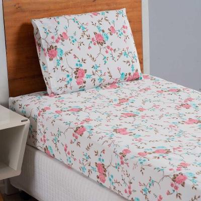Jogo De Lençol Usual Estampado Solteiro 2 Peças Percal 180 Fios - Floral Rosê