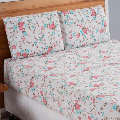 Jogo De Lençol Usual Estampado Casal Padrão 3 Peças Percal 180 Fios - Floral Rosê