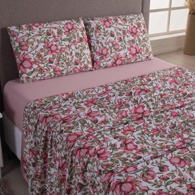 Jogo Cama Lençol Sonnet King Malha Estampada 100% Algodão 4 Peças - Flores - Rosê