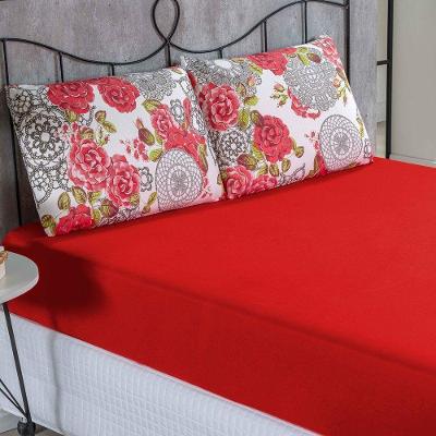 Jogo De Cama Malha Lençol 100% Algodão Primavera 3 Peças Casal - Floral Vermelho.