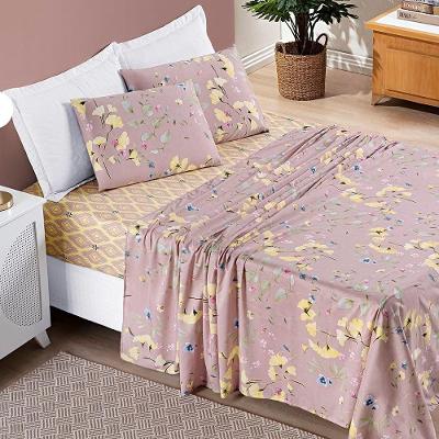 Jogo De Cama Lençol Bouti Estampado Queen 04 Peças - Lavanda