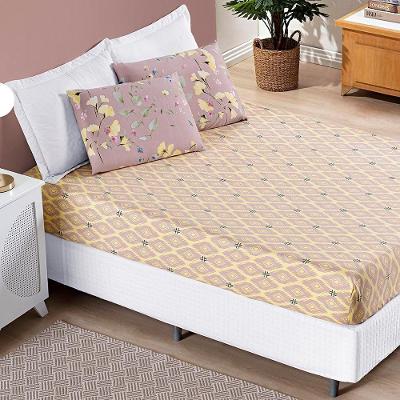 Jogo De Cama Lençol Bouti Estampado Casal Padrão 03 Peças - Lavanda