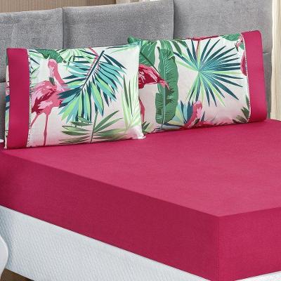 Jogo De Cama Micropercal 200 Fios Naturale Casal 03 Peças - Flamingo