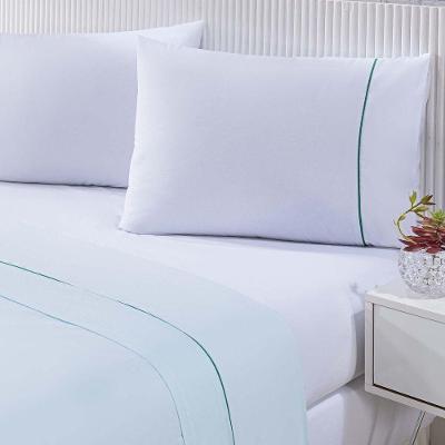 Jogo De Cama Lençol 100% Algodão Percal 150 Fios Casal Gran Moratta 4 Peças - Branco E Verde.