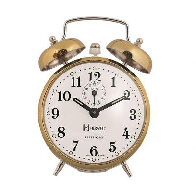 Relógio Despertador Antigo Cordas Cromado Herweg 2370 Dourado