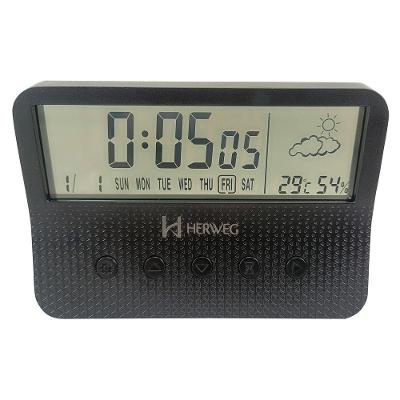 Relógio Despertador Herweg Digital Mini Estação Tempo 2986 Preto - Preto