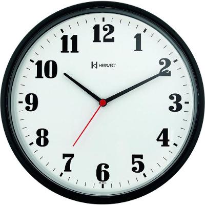 Relógio De Parede Preto 26cm Com Tic-tac Herweg 6126 Preto