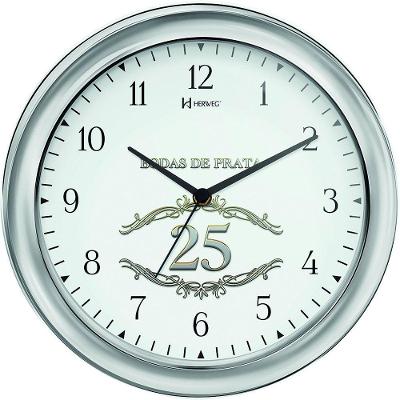 Relógio De Parede Bodas De Prata 28cm Herweg 6636 Prata