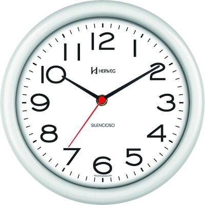 Relógio De Parede 22cm Silencioso Preto Herweg 660039 Branco