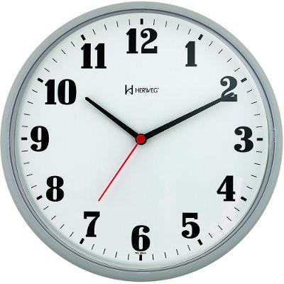 Relógio De Parede Preto 26cm Com Tic-tac Herweg 6126 Cinza