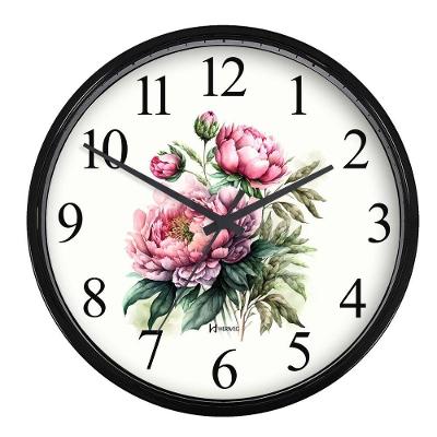 Relógio Parede Herweg Quartz 22cm Nacional 660126 Flores Preto - Preto
