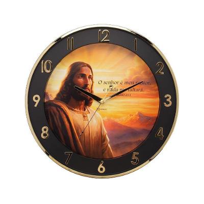 Relógio Parede Herweg Silencioso Dourado 6849 Jesus Religião Dourado