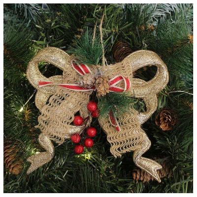 Kit 2 Enfeite Pendente Natalino Laço Dourado Com Brilho Natal 18cm