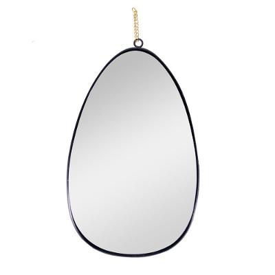 Espelho Decorativo Em Metal Preto Com Alça Corrente Dourado 31 Cm F04 - D'rossi