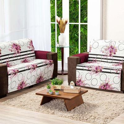 Protetor Sofa Estampado Isabela 2 E 3 Lugares - Floral Vinho.