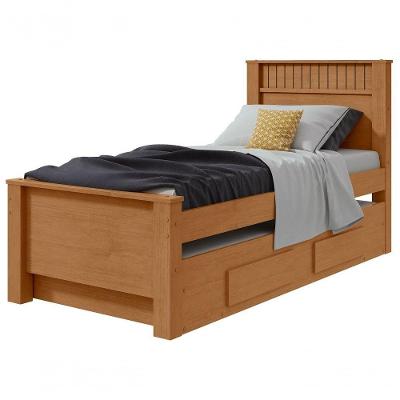 Cama Solteiro Bibox 2 Gavetas Athenas Amendoa Clean.