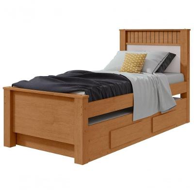 Cama Solteiro Bibox 2 Gavetas Athenas Amendoa Clean Off White.