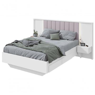 Cama Casal 140cm Com Usb, Usb-c E 2 Mesa De Cabeceiras Solaris Branco