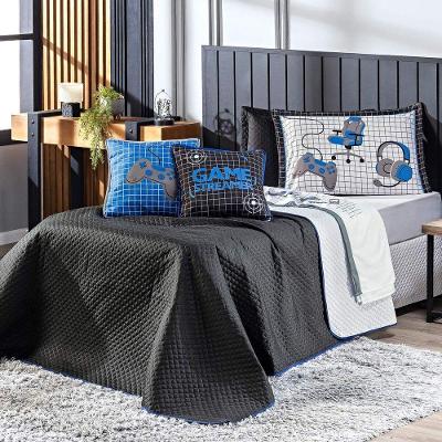 Cobre Leito Game Streamer Azul Dupla Face C- Almofadas Solteiro 05 Peças