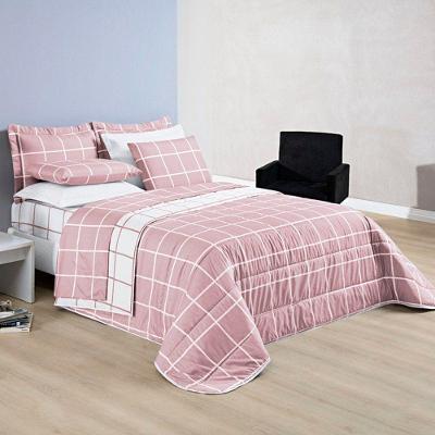 Cobre Leito Casal Padrão Austin Micropercal 200 Fios Dupla Face - 3 Peças Cor Xadrez Rosa