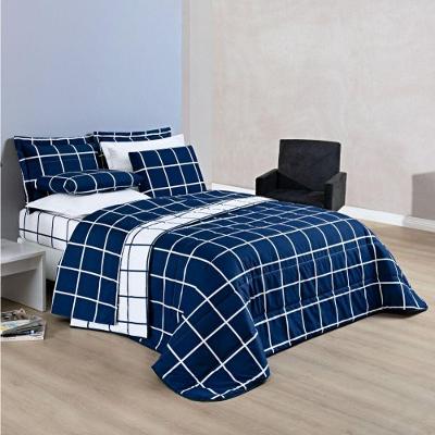 Cobre Leito King Austin Micropercal 200 Fios Dupla Face - 3 Peças Cor Xadrez Marinho