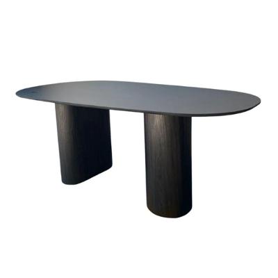 Mesa De Jantar Cone Orgânica Oval 244x137 Cm Com 2 Bases Ebano Tampo Ebano