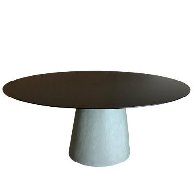 Mesa De Jantar Cone Oval 180x100 Cm Base Cimento Queimado Tampo Laqueado Preto