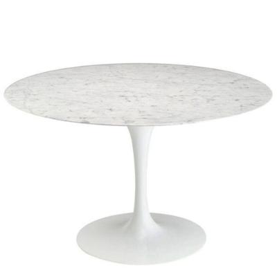 Mesa De Jantar Tulipa Saarinen Redonda 110 Cm Mármore Carrara Base Branca