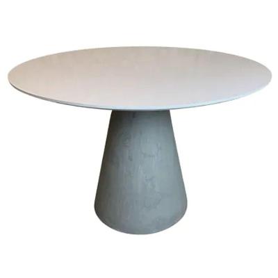 Mesa De Jantar Cone Cimento Queimado 140 Cm Tampo Laqueado Branco